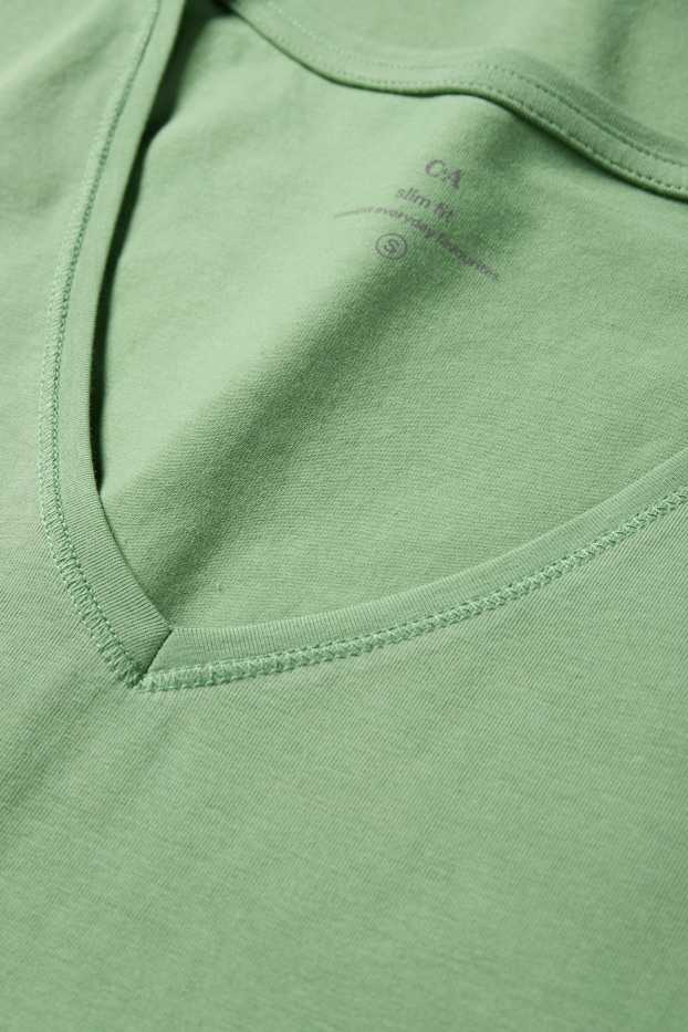 Dames - T-shirt met V-hals - slim fit - groen