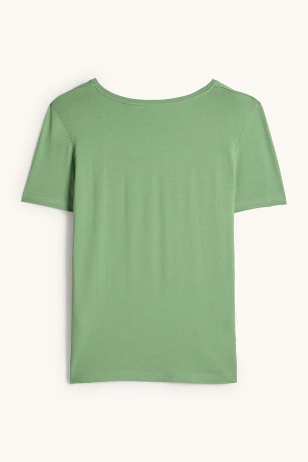 Dames - T-shirt met V-hals - slim fit - groen