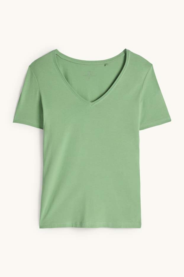 Dames - T-shirt met V-hals - slim fit - groen