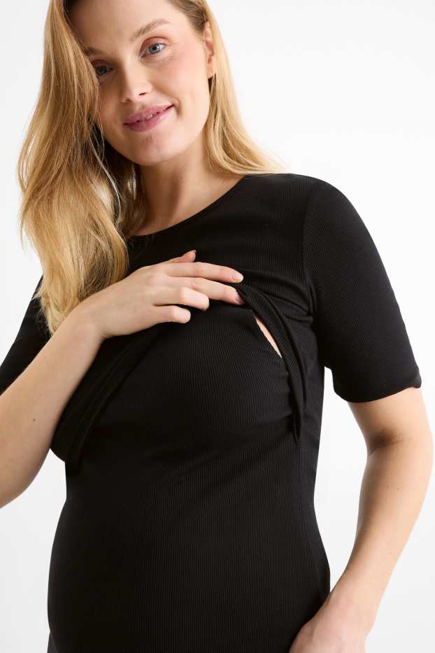 Mujer - Camiseta de lactancia - slim fit - de canalé - negro