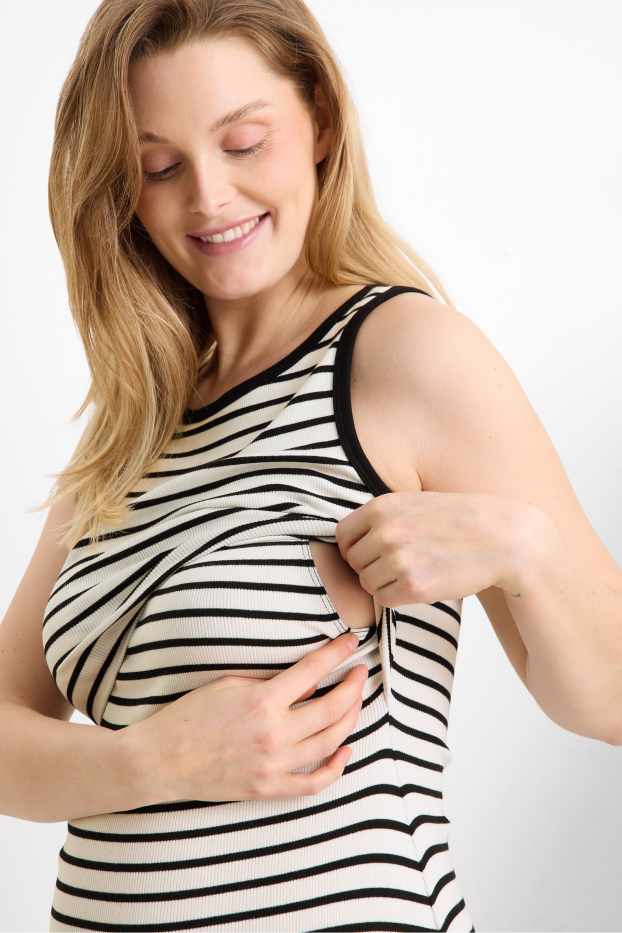 Women - Bodycon nursing dress - ribbed - striped - black / white