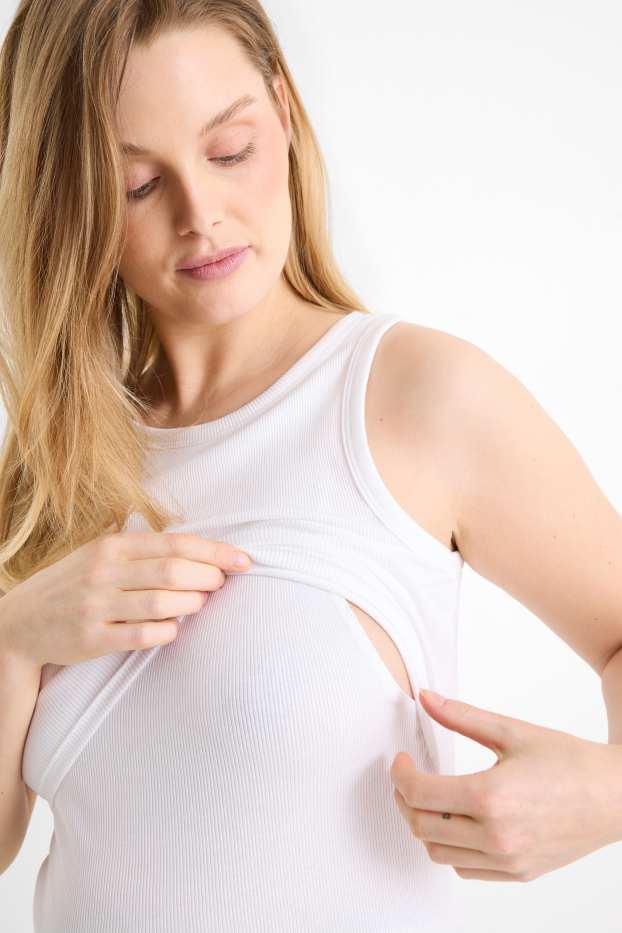 Women - Nursing top - ribbed - white
