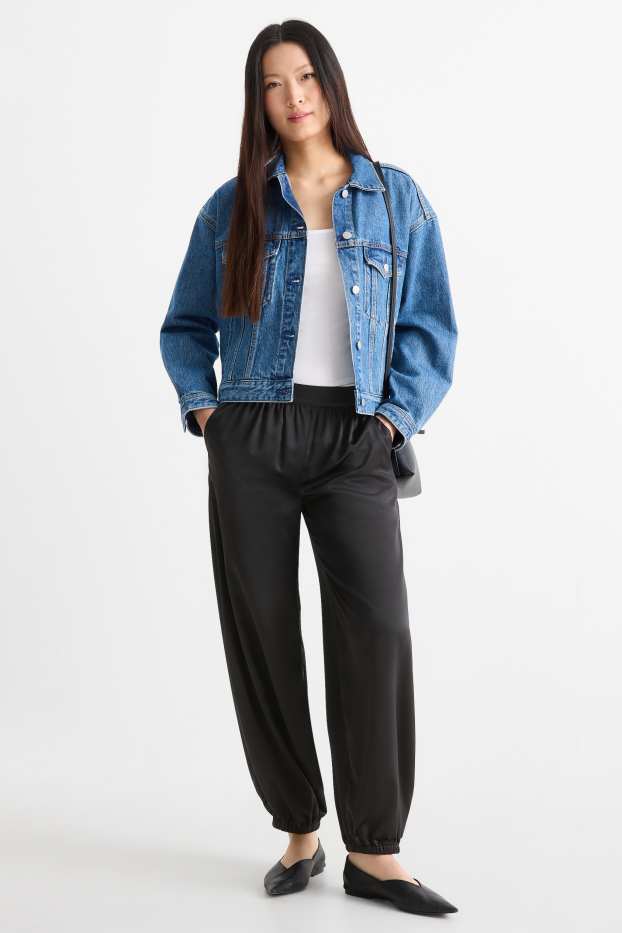 Dames - Satijnen broek - mid waist - balloon leg - zwart