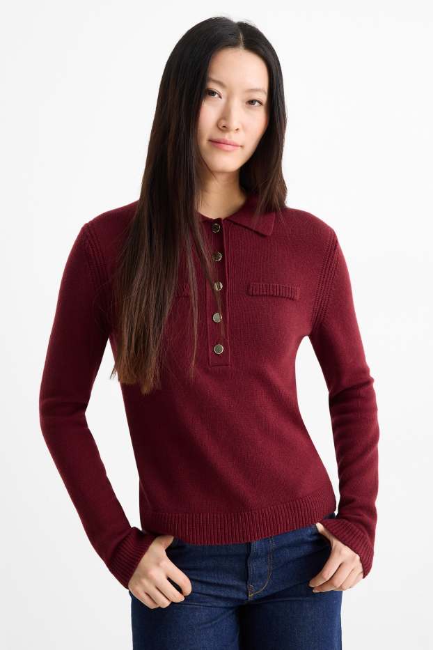 Damen - Pullover - Woll-Mix - bordeaux