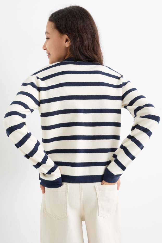 Enfants filles - Gilet en maille - à rayures - bleu foncé / blanc crème