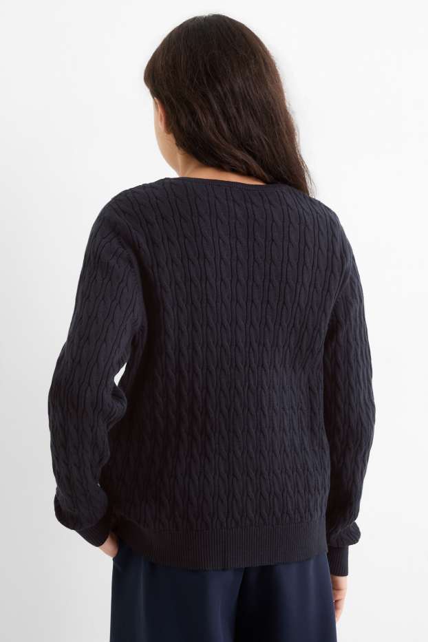 Enfants filles - Gilet en maille - motif tressé - bleu foncé