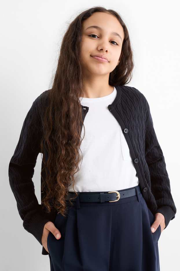 Enfants filles - Gilet en maille - motif tressé - bleu foncé