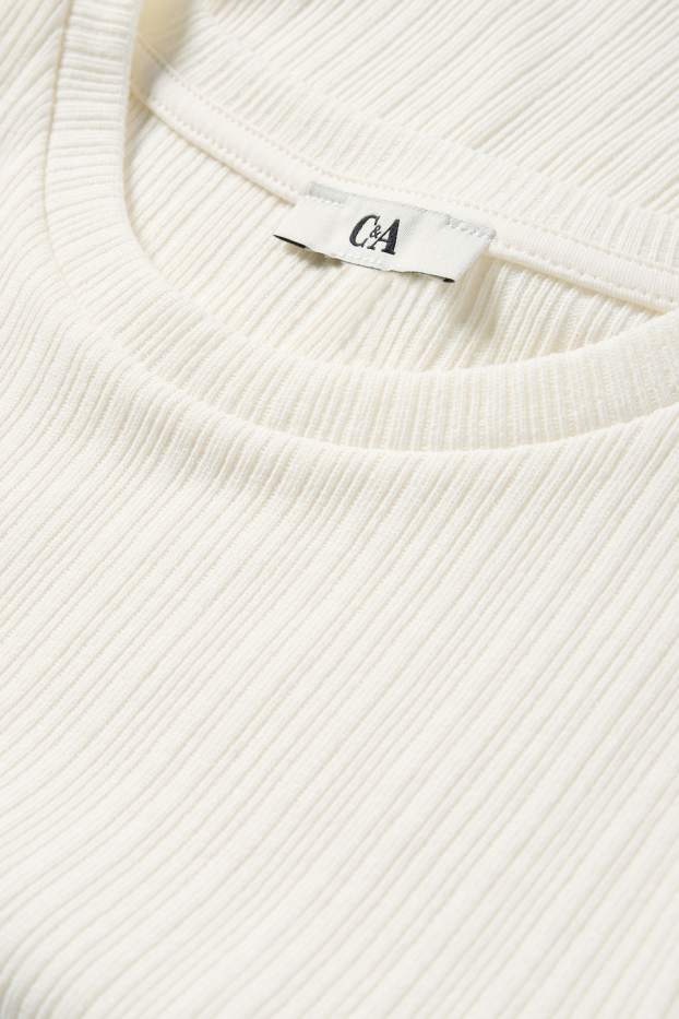 Dames - Kort T-shirt - slim fit - geribd - crèmekleurig