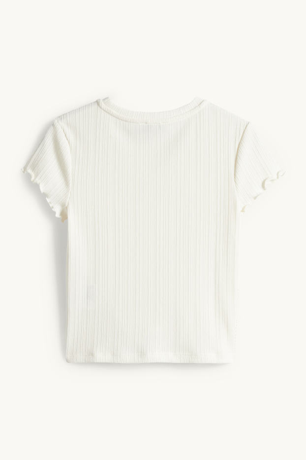 Dames - Kort T-shirt - slim fit - geribd - crèmekleurig