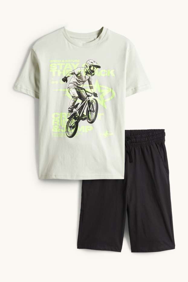 Copii - Băieți - BMX - set - tricou cu mânecă scurtă și pantaloni scurți - 2 piese - gri / negru