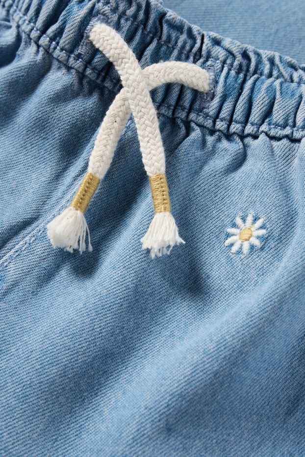 Bebeluși - fete - Floricele - pantaloni bebeluși - aspect de jeans - albastru