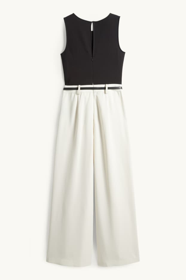 Mujer - Mono con cinturón - negro / beis