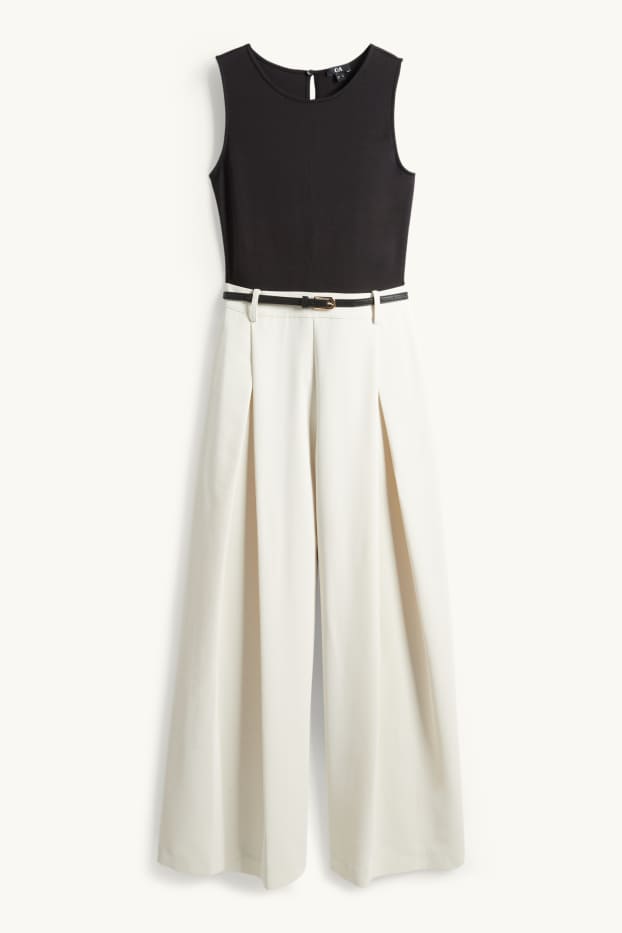 Mujer - Mono con cinturón - negro / beis