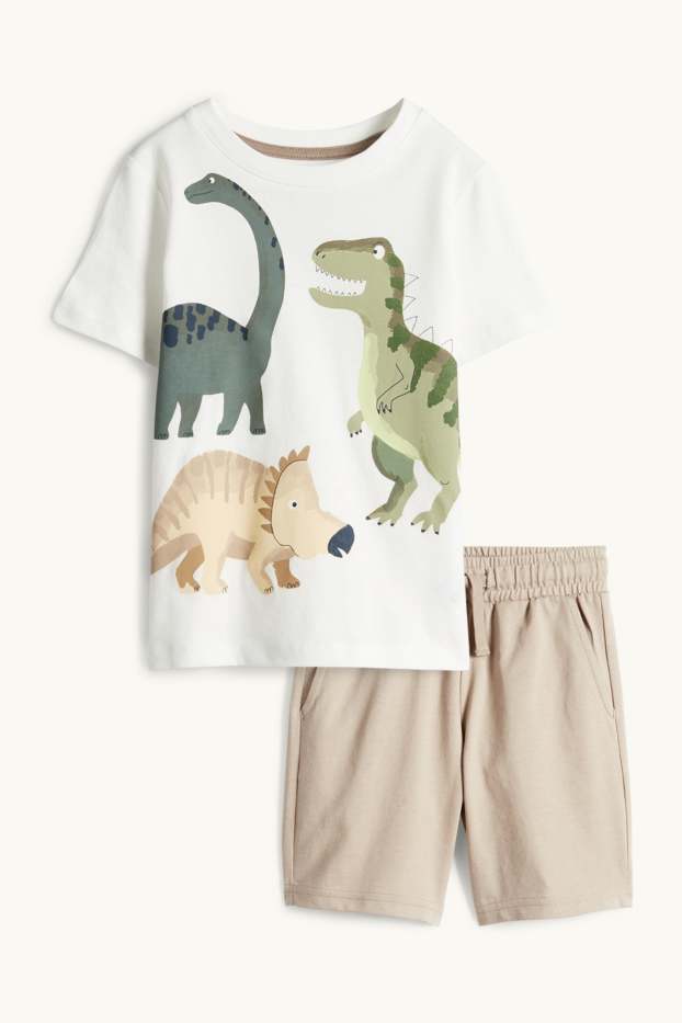 Enfants garçons - Dino - ensemble - T-shirt et short - 2 pièces - marron / blanc crème