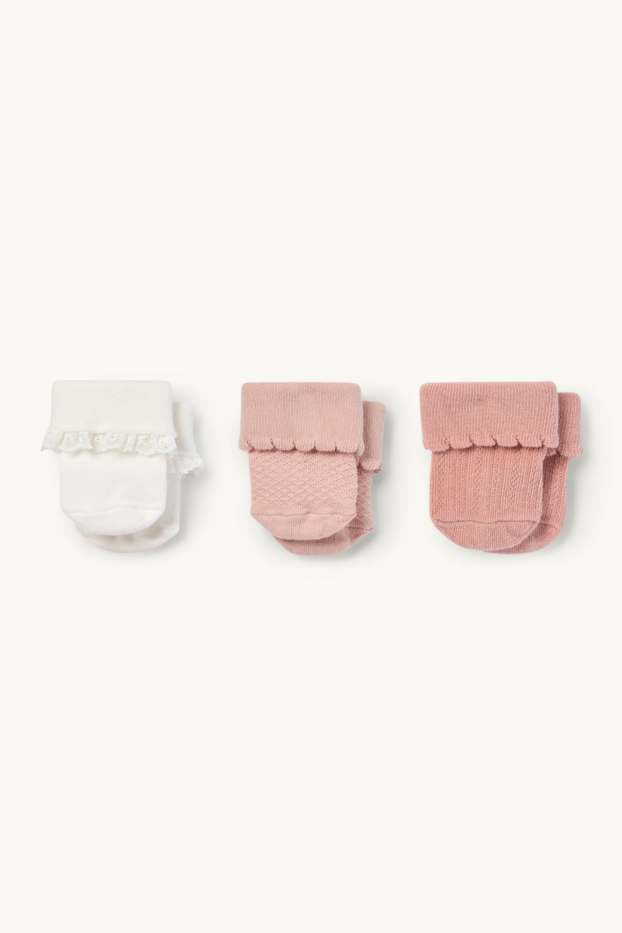 Baby Mädchen - Multipack 3er - Erstlings-Socken - weiss / rosa