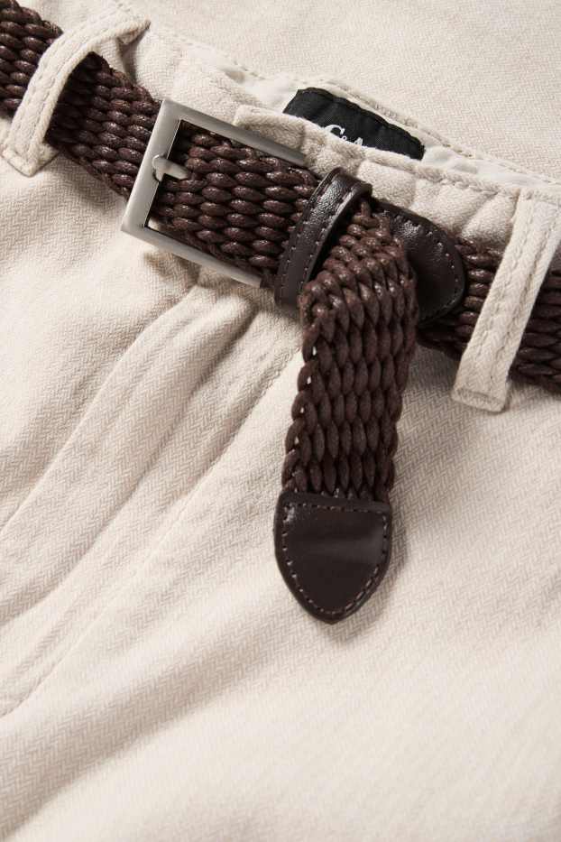 Pánské - Kalhoty chino s lněným podílem a páskem - regular fit - béžová