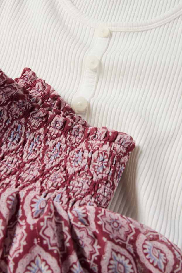 Kinderen: meisjes - Set - T-shirt en rok - 2-delig - wit / donkerrood