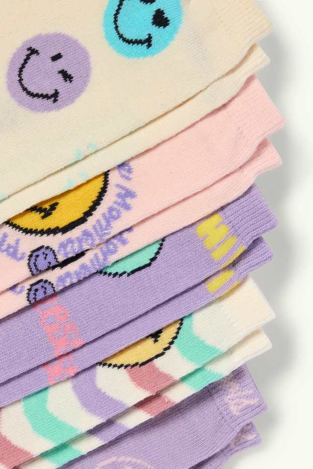 Enfants filles - Lot de 5 paires - SmileyWorld® - socquettes de sport à motif - coloré