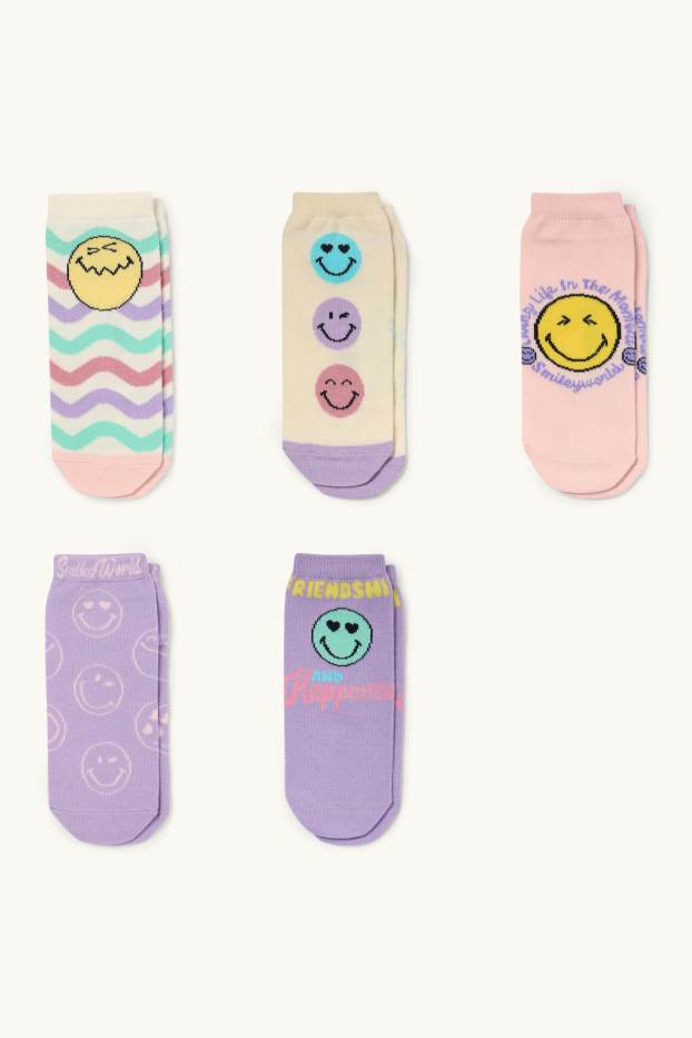 Enfants filles - Lot de 5 paires - SmileyWorld® - socquettes de sport à motif - coloré