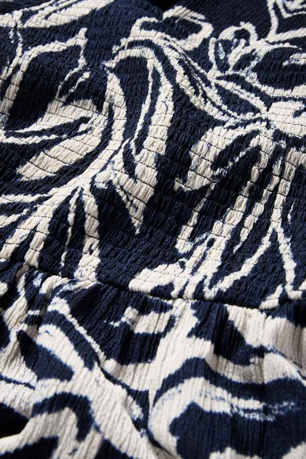 Dona - Vestit fit & flare - de flors - texturat - frunzit - blau fosc / blanc trencat