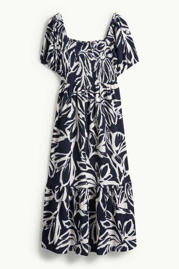 Dona - Vestit fit & flare - de flors - texturat - frunzit - blau fosc / blanc trencat