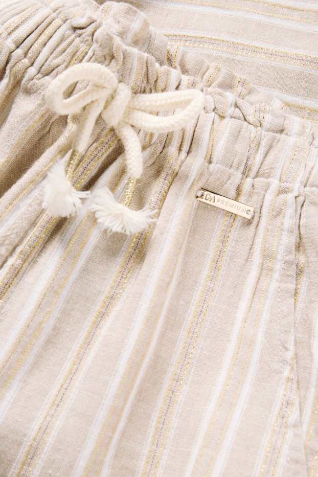 Copii - Fete - Pantaloni de stofă - amestec de in - cu dungi - aspect lucios - bej