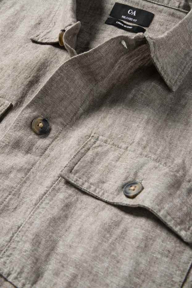 Hommes - Veste-chemise - relaxed fit - col kent - lin mélangé - gris chiné