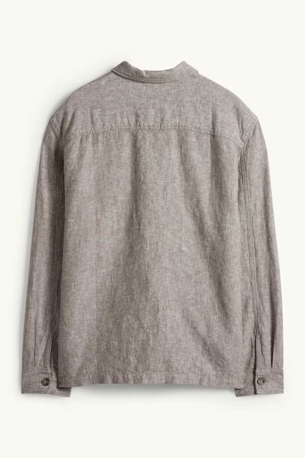Hommes - Veste-chemise - relaxed fit - col kent - lin mélangé - gris chiné