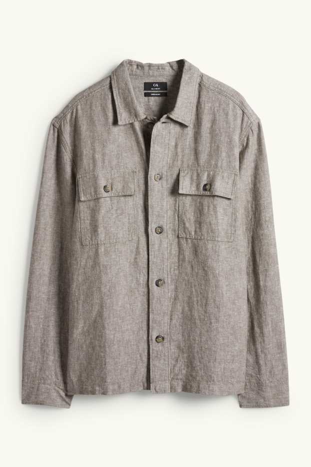 Hommes - Veste-chemise - relaxed fit - col kent - lin mélangé - gris chiné