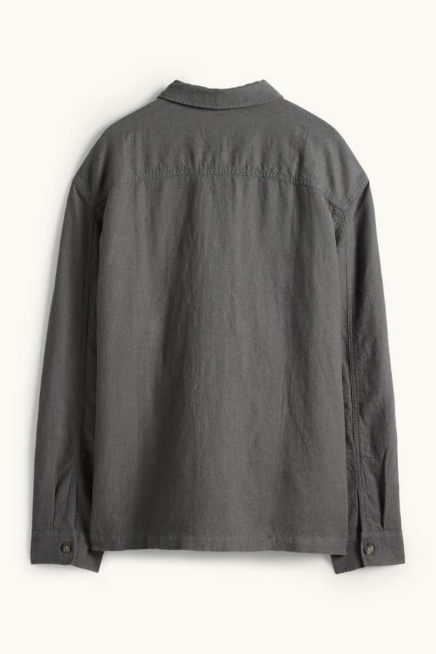 Hommes - Veste-chemise - relaxed fit - col kent - lin mélangé - vert