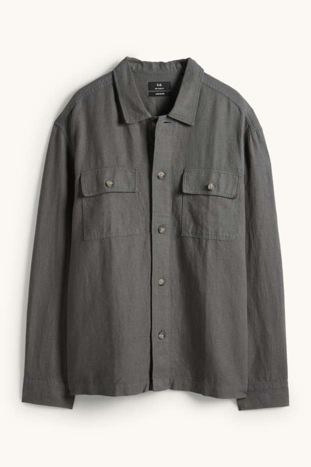 Hommes - Veste-chemise - relaxed fit - col kent - lin mélangé - vert