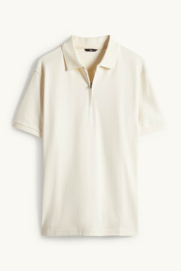 Pánské - Polokošile - regular fit - žebrovaná - krémově bílá