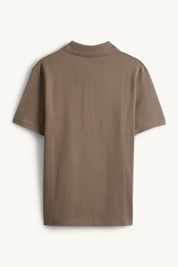 Men - Polo shirt - relaxed fit - ribbed - textured - dark brown