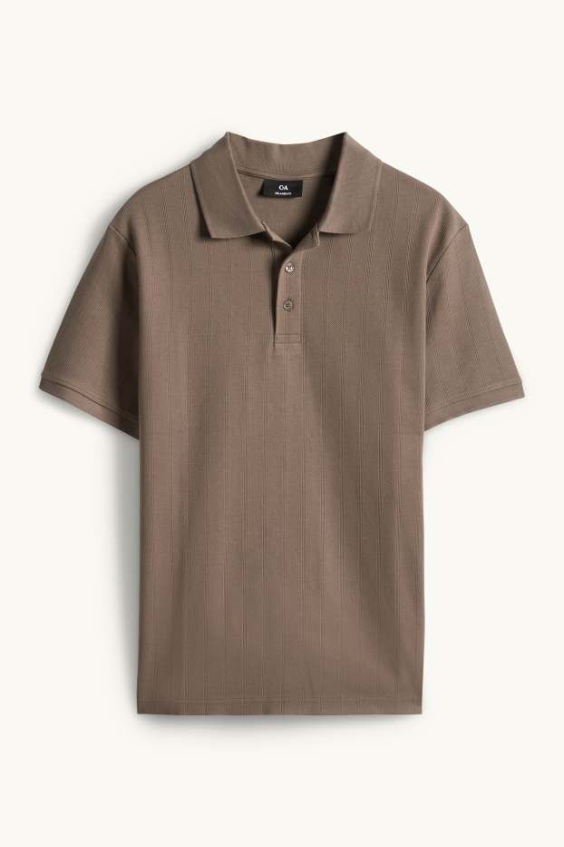 Men - Polo shirt - relaxed fit - ribbed - textured - dark brown