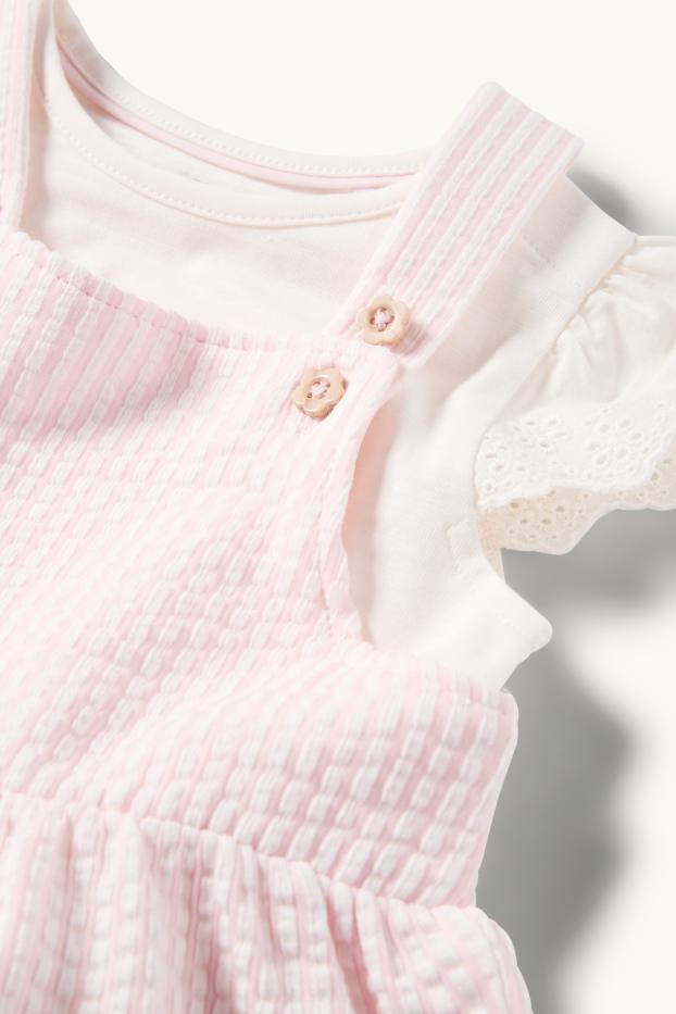 Baby Mädchen - Baby-Outfit - Broderie Anglaise - 2 teilig - weiss / rosa