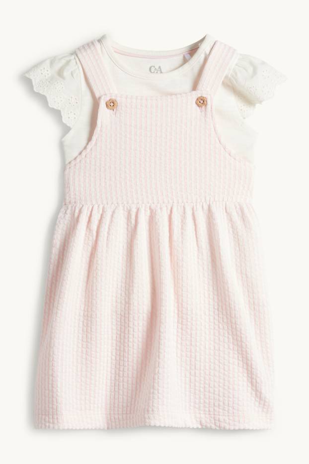 Baby Mädchen - Baby-Outfit - Broderie Anglaise - 2 teilig - weiss / rosa