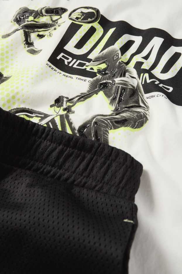 Děti - chlapci - BMX - souprava - tričko s krátkým rukávem a šortky - 2dílná - bílá/černá