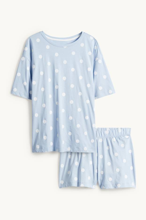 Damen - Shorty-Pyjama - gepunktet - hellblau