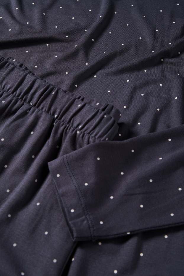 Dames - Pyjama van viscose - met stippen - donkerblauw