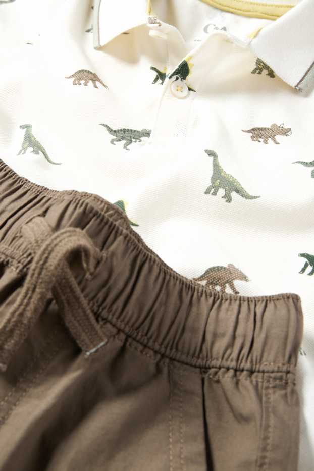 Kinder Buben - Dino - Set - Poloshirt und Shorts - 2 teilig - grün / cremeweiß