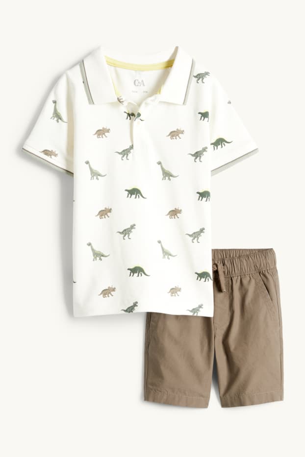 Kinder Buben - Dino - Set - Poloshirt und Shorts - 2 teilig - grün / cremeweiß