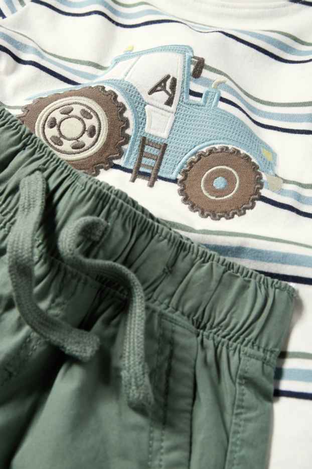 Enfants garçons - Tracteur - ensemble - T-shirt et short - 2 pièces - blanc / vert