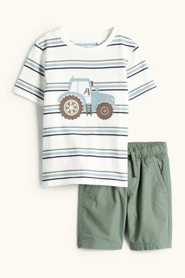 Enfants garçons - Tracteur - ensemble - T-shirt et short - 2 pièces - blanc / vert