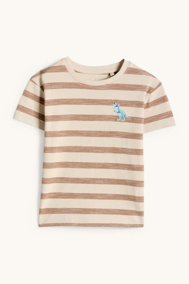 Nen - Dinosaure - samarreta de màniga curta - de ratlles - beix/marró
