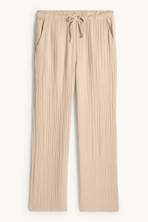 Dámské - Plátěné kalhoty - mid waist - loose fit - béžová