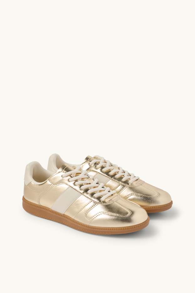 Donna - Sneakers - similpelle - effetto brillante - oro