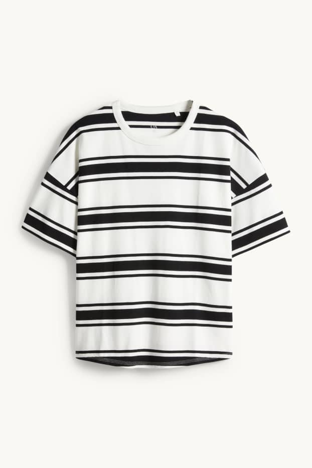 Dona - Samarreta de mànigues curtes - oversized - de ratlles - blanc/negre