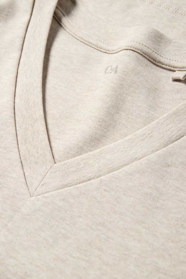 Damen - T-Shirt mit V-Ausschnitt - Slim Fit - beige