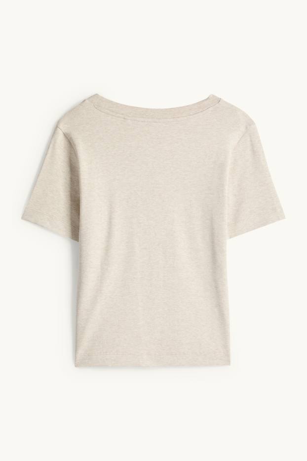 Damen - T-Shirt mit V-Ausschnitt - Slim Fit - beige