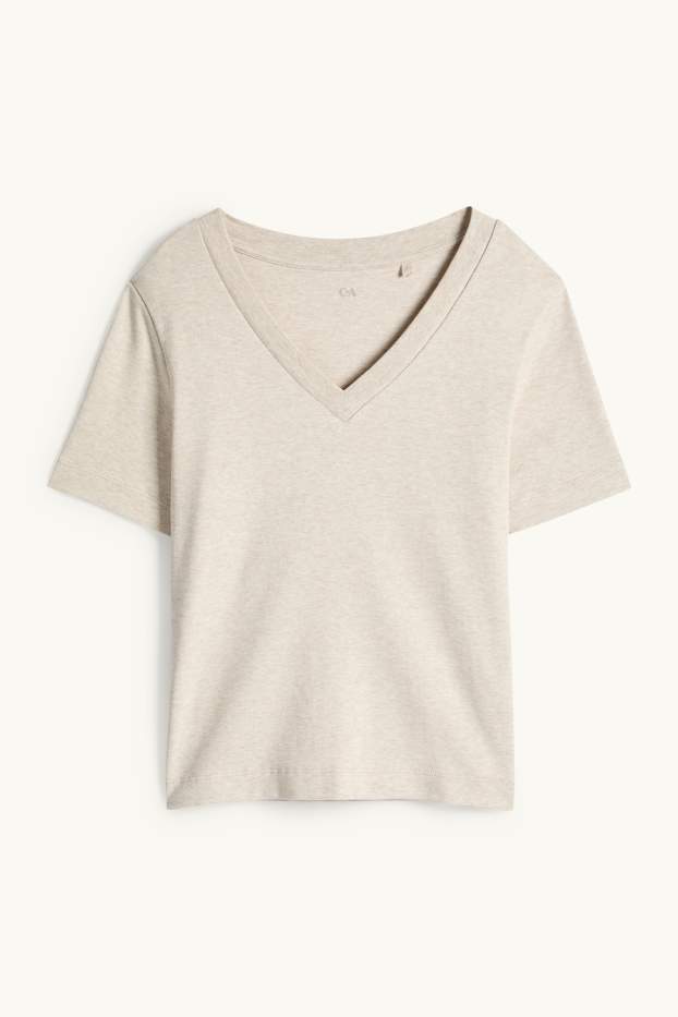 Damen - T-Shirt mit V-Ausschnitt - Slim Fit - beige
